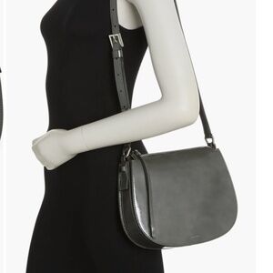 All Saints Captain Round Leather Crossbody Bag in Ash Grey